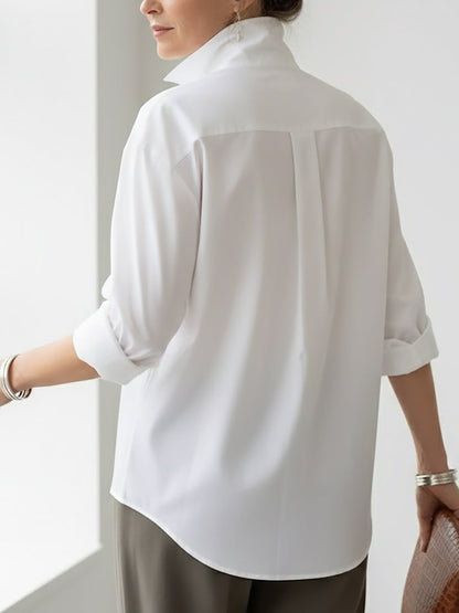 Blouse Femme Coton Lin – Col Montant Élégant Style Décontracté