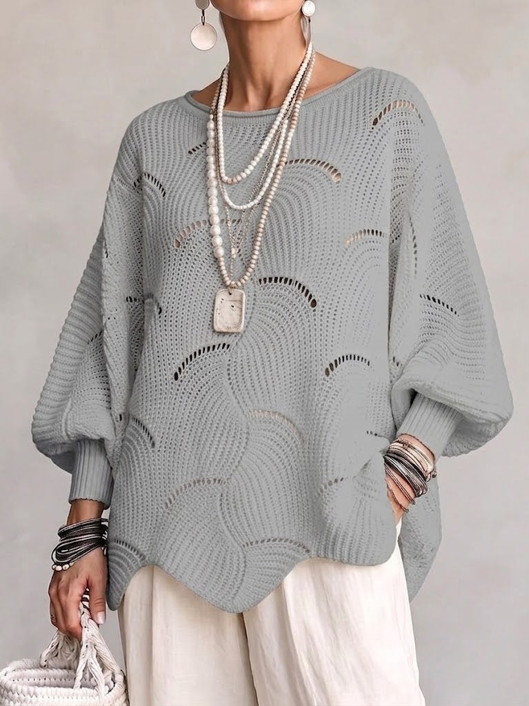 Women's open-knit sweater with a wave pattern - Flowing and feminine