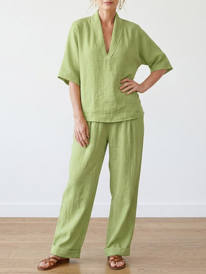 Ensemble Femme Deux Pièces en Lin – Style Décontracté Confortable Été Minimaliste
