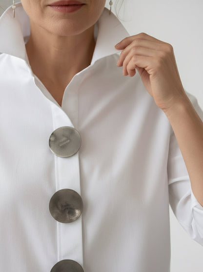 Blouse Femme Coton Lin – Col Montant Élégant Style Décontracté
