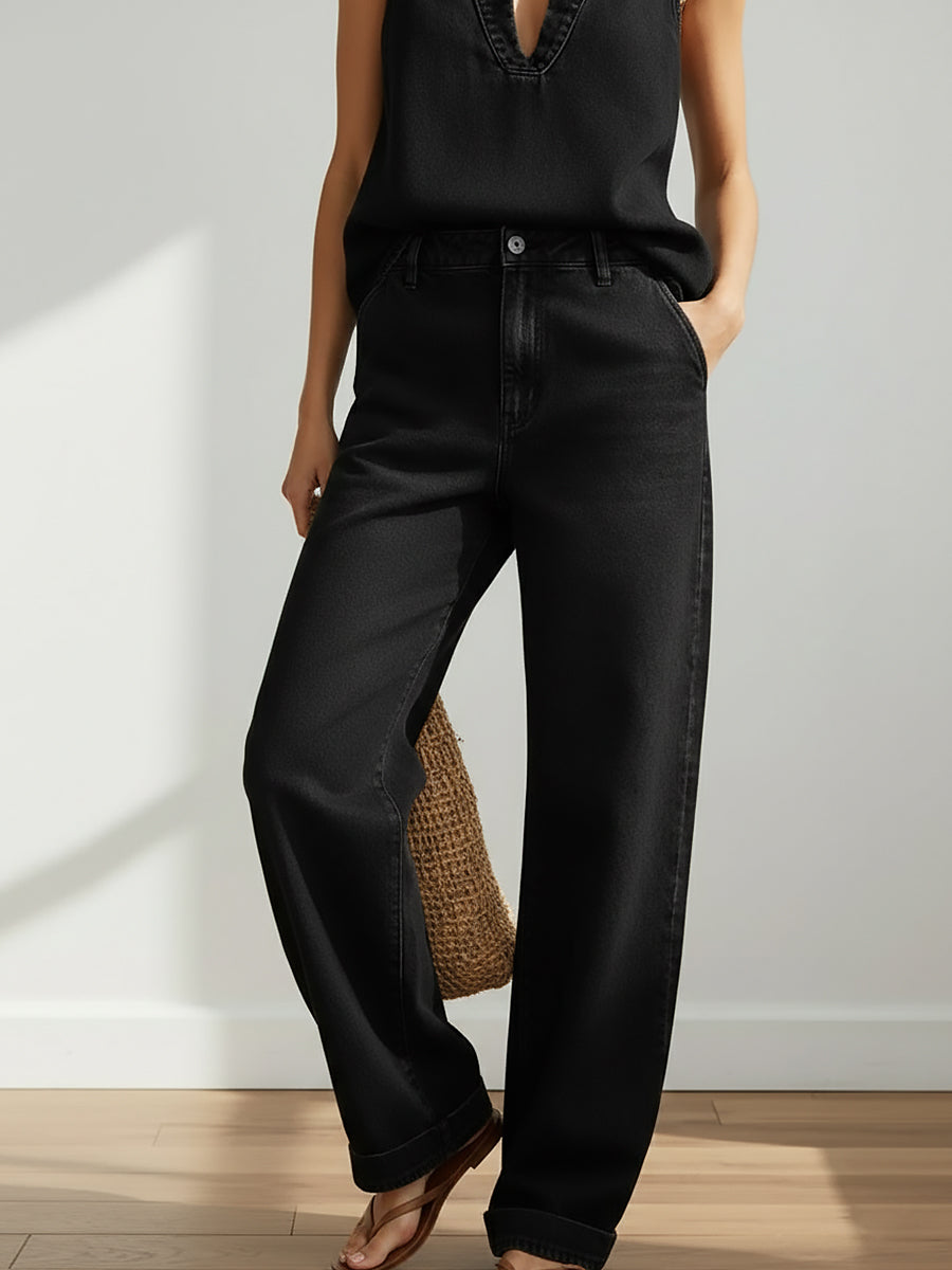 Ensemble Denim Femme Deux Pièces Minimaliste – Style Décontracté et Élégant