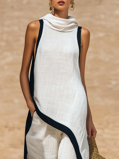 Ensemble femme élégant en coton et lin – Finitions travaillées et coupe raffinée