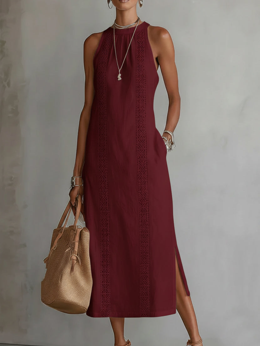 Robe midi d’été femme à col mao – Robe fluide légère et naturelle