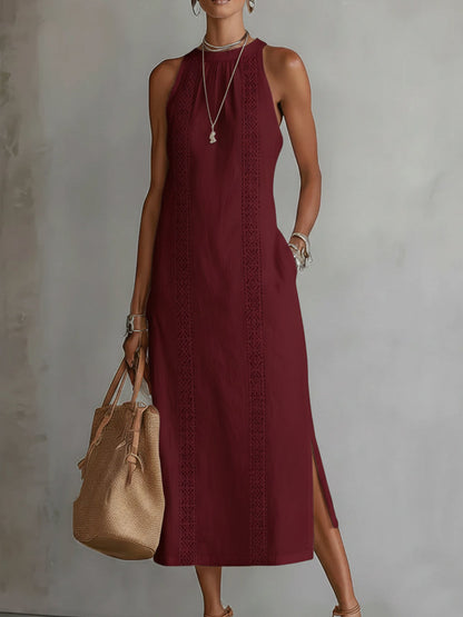 Robe midi d’été femme à col mao – Robe fluide légère et naturelle