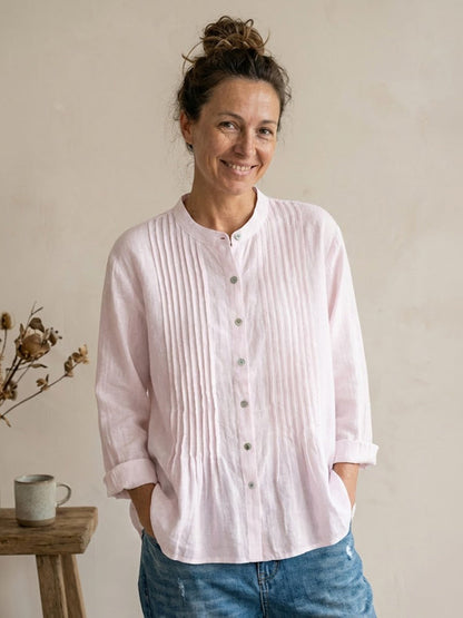 Chemise Femme Plissée Coton Lin – Style Décontracté Respirant Été