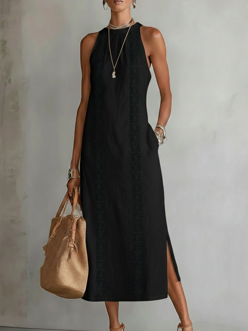 Robe midi d’été femme à col mao – Robe fluide légère et naturelle