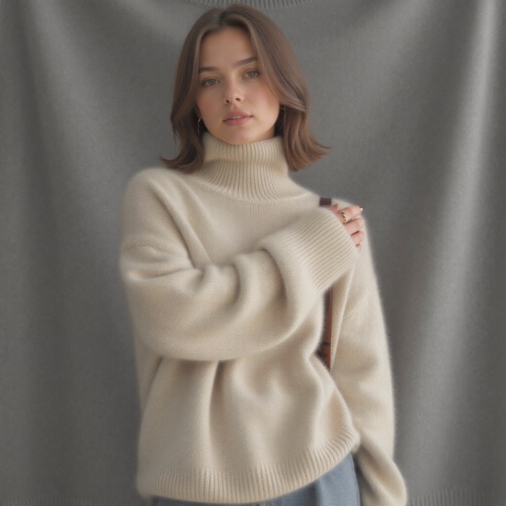 Pull col roulé oversize en cachemire pour femme – Doux, chaud, élégant et décontracté