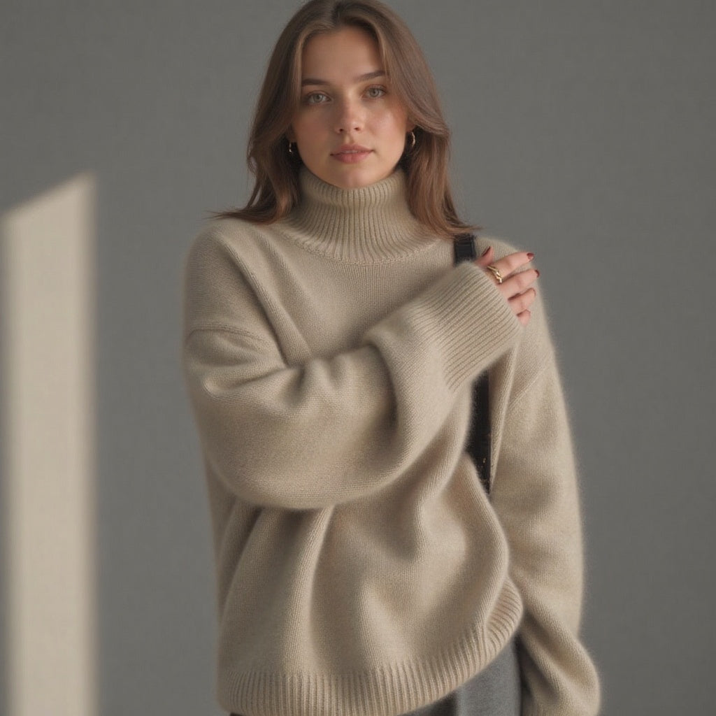 Pull col roulé oversize en cachemire pour femme – Doux, chaud, élégant et décontracté