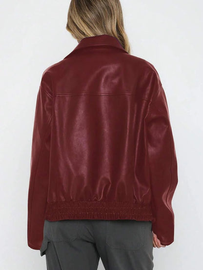 Damejakke i imiteret læder med bred krave - Oversized og elegant