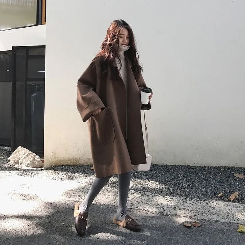 Manteau long oversize en mélange de laine