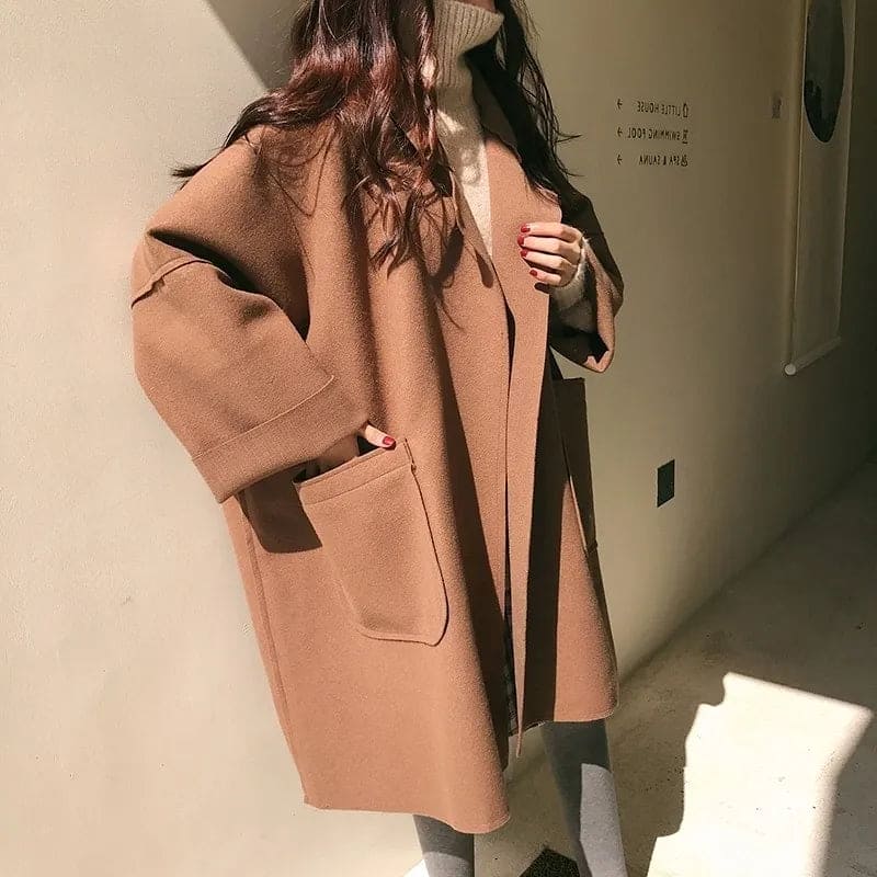 Manteau long oversize en mélange de laine
