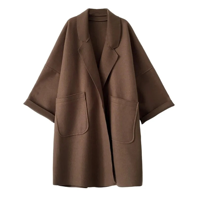 Manteau Long Oversize En Laine Pour Femme – Élégant Trench Double-Boutonnage