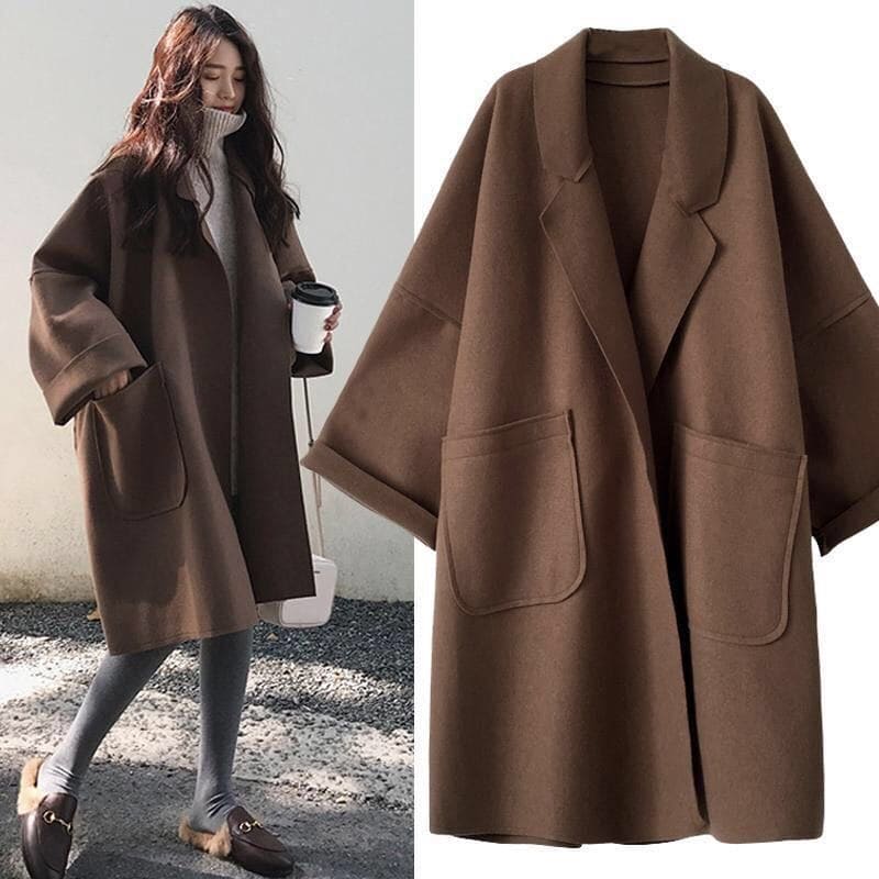 Manteau Long Oversize En Laine Pour Femme – Élégant Trench Double-Boutonnage