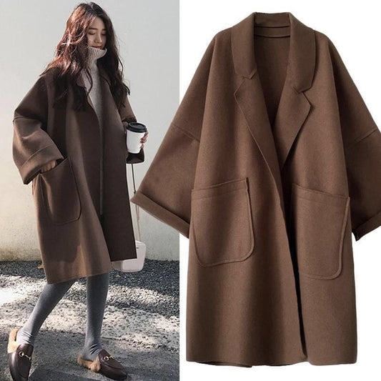 Manteau Long Oversize En Laine Pour Femme – Élégant Trench Double-Boutonnage