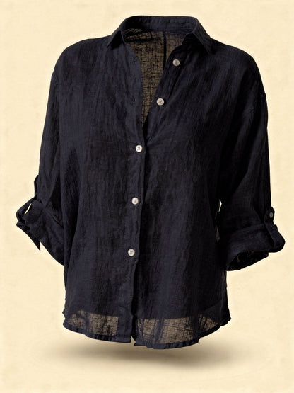 Blouse Oversize en Coton-Lin – Haut Femme à Manches Longues Décontracté