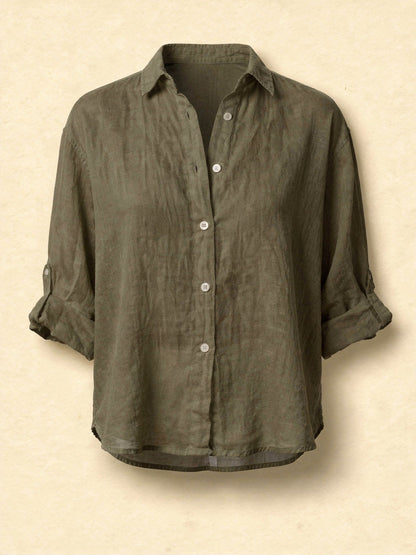 Blouse Oversize en Coton-Lin – Haut Femme à Manches Longues Décontracté