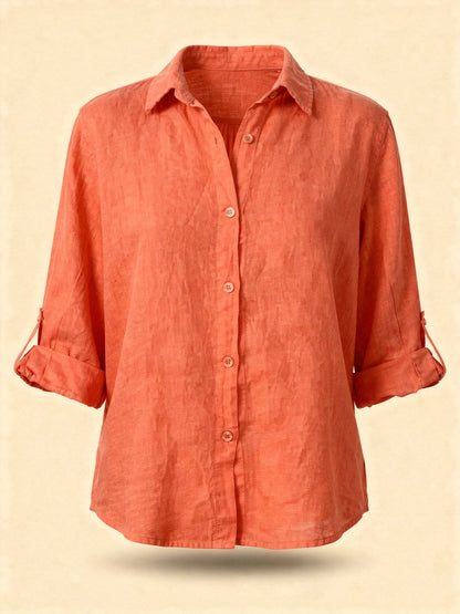 Blouse Oversize en Coton-Lin – Haut Femme à Manches Longues Décontracté