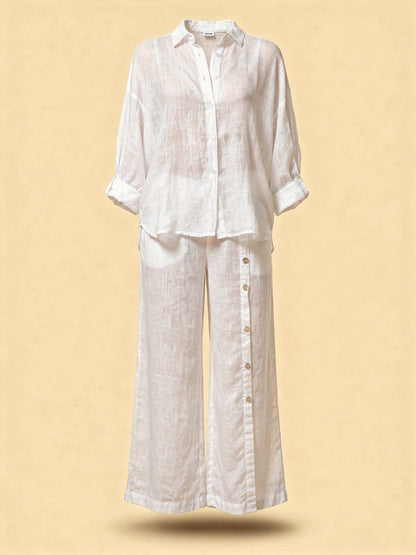 Blouse Oversize en Coton-Lin – Haut Femme à Manches Longues Décontracté