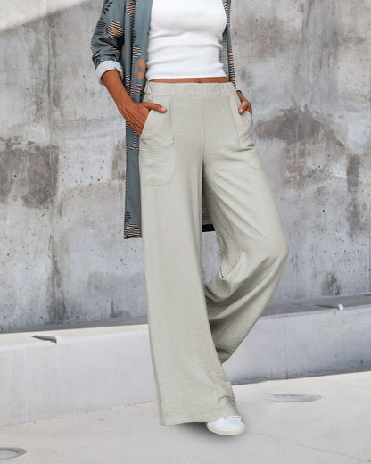 Pantalon Décontracté Taille Haute Femme – Pantalon Large avec Ceinture Élastique et Poches