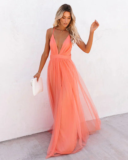 Femme Orange à Décolleté V et Évasée Robe d'invité de mariage – Élégante, Luxe