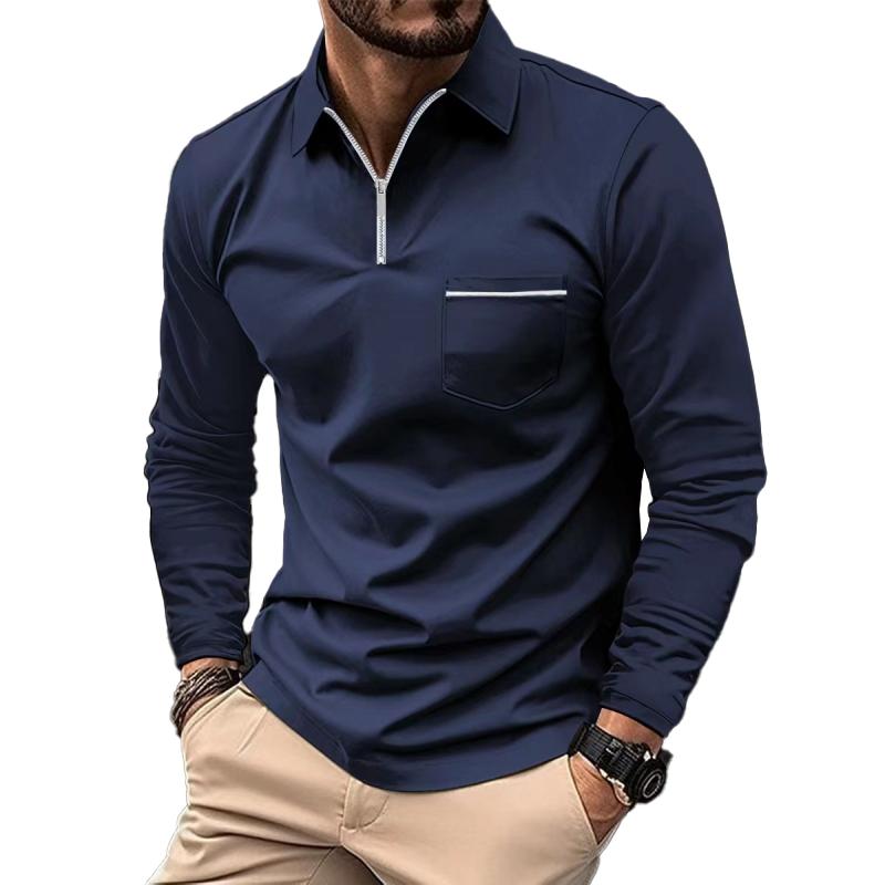 Polo Premium à Manches Longues pour Homme – Chemise Décontractée avec Poche Poitrine