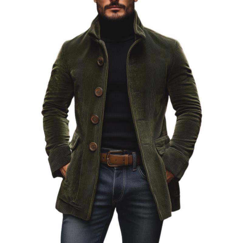 Manteau court ajusté en velours côtelé à col montant pour homme