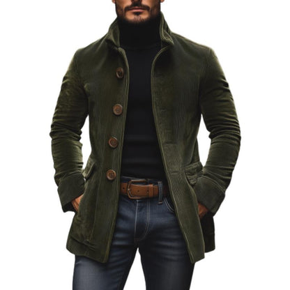 Manteau court ajusté en velours côtelé à col montant pour homme