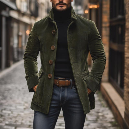Manteau court ajusté en velours côtelé à col montant pour homme