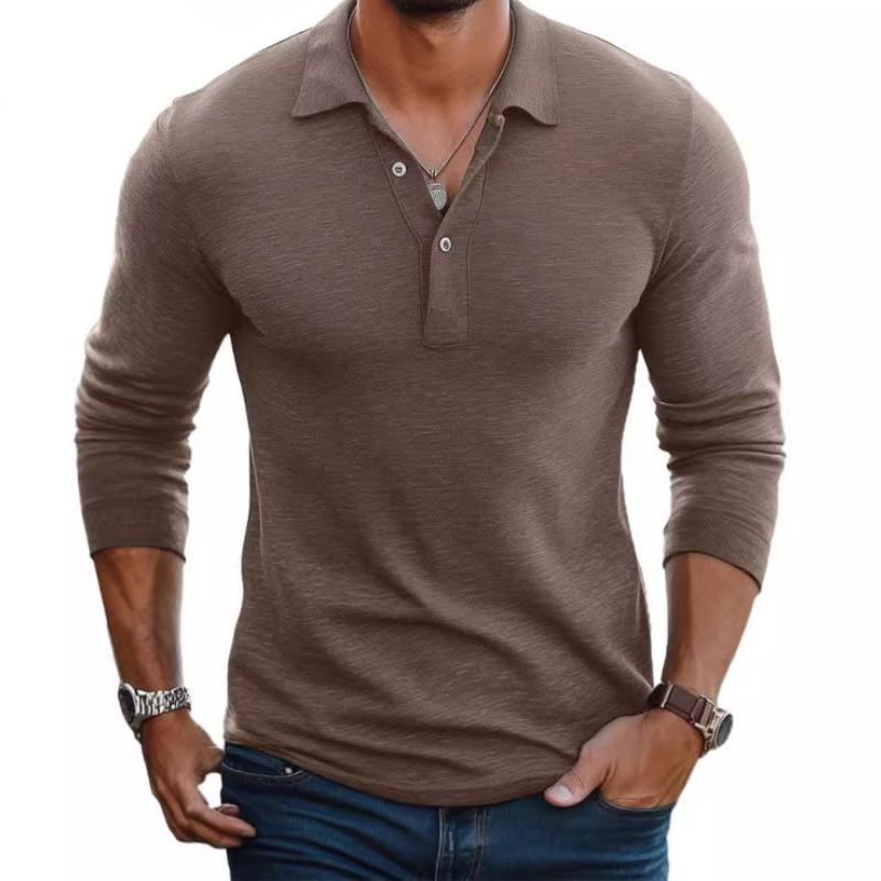 Polo Homme Décontracté en Mélange de Coton – Manches Longues Slim avec Col à Revers