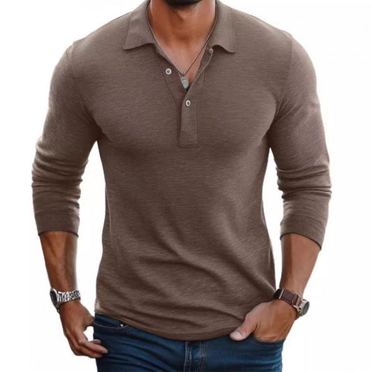 Men's Casual Cotton Blend Polo – Slim Long Sleeves with Turn-Down Collar
