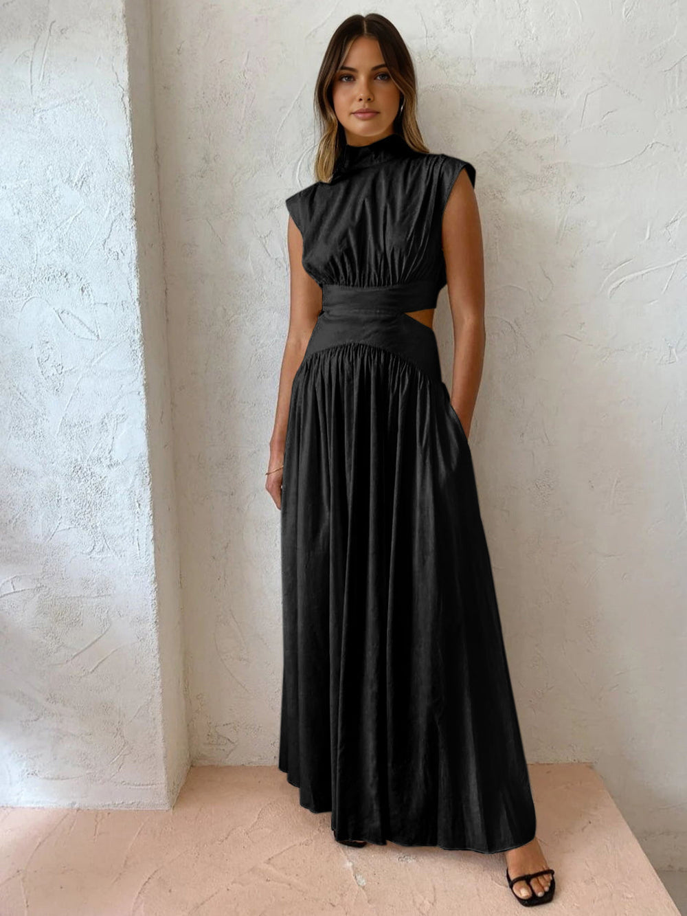 Robe longue pour femme avec décolleté hanches ouvertes - Robe élégante et fluide