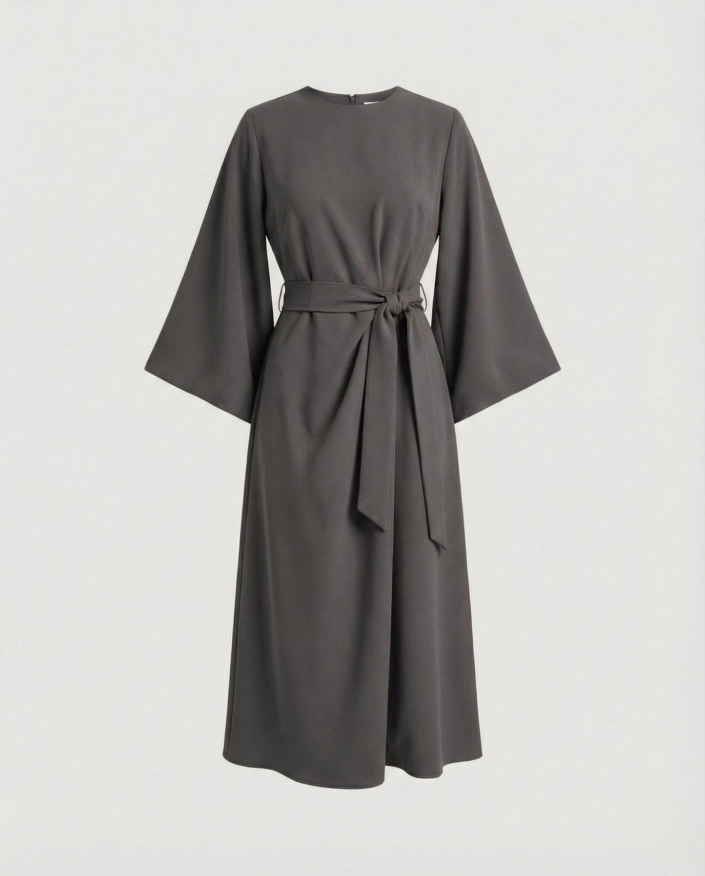 Robe Midi Élégante Femme – Coupe Portefeuille Ceinturée Manches Lanternes