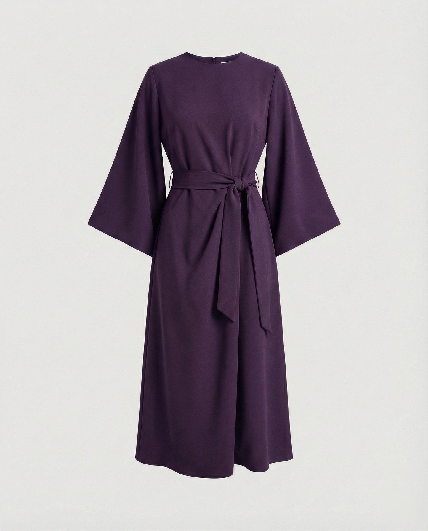 Robe Midi Élégante Femme – Coupe Portefeuille Ceinturée Manches Lanternes