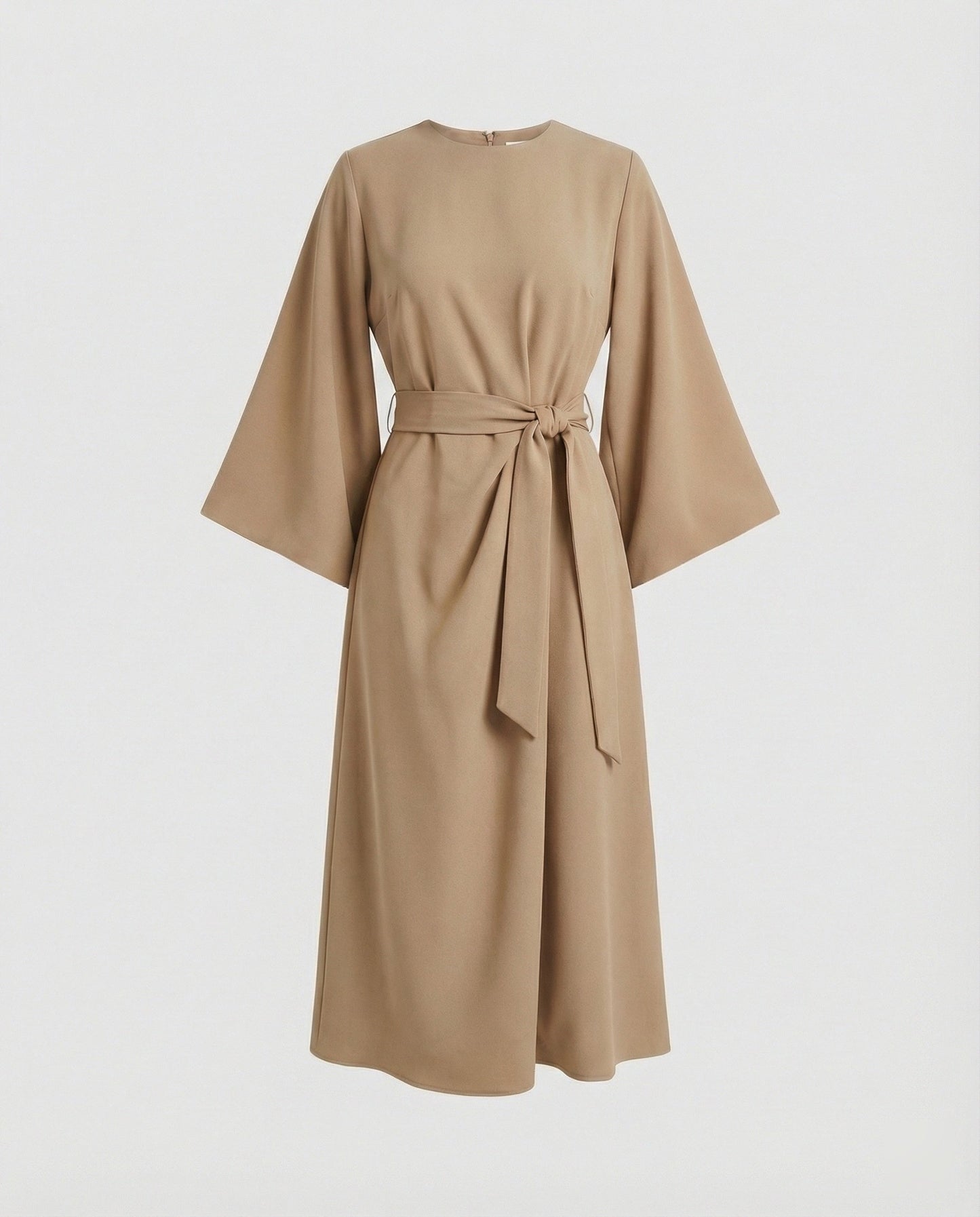 Robe Midi Élégante Femme – Coupe Portefeuille Ceinturée Manches Lanternes