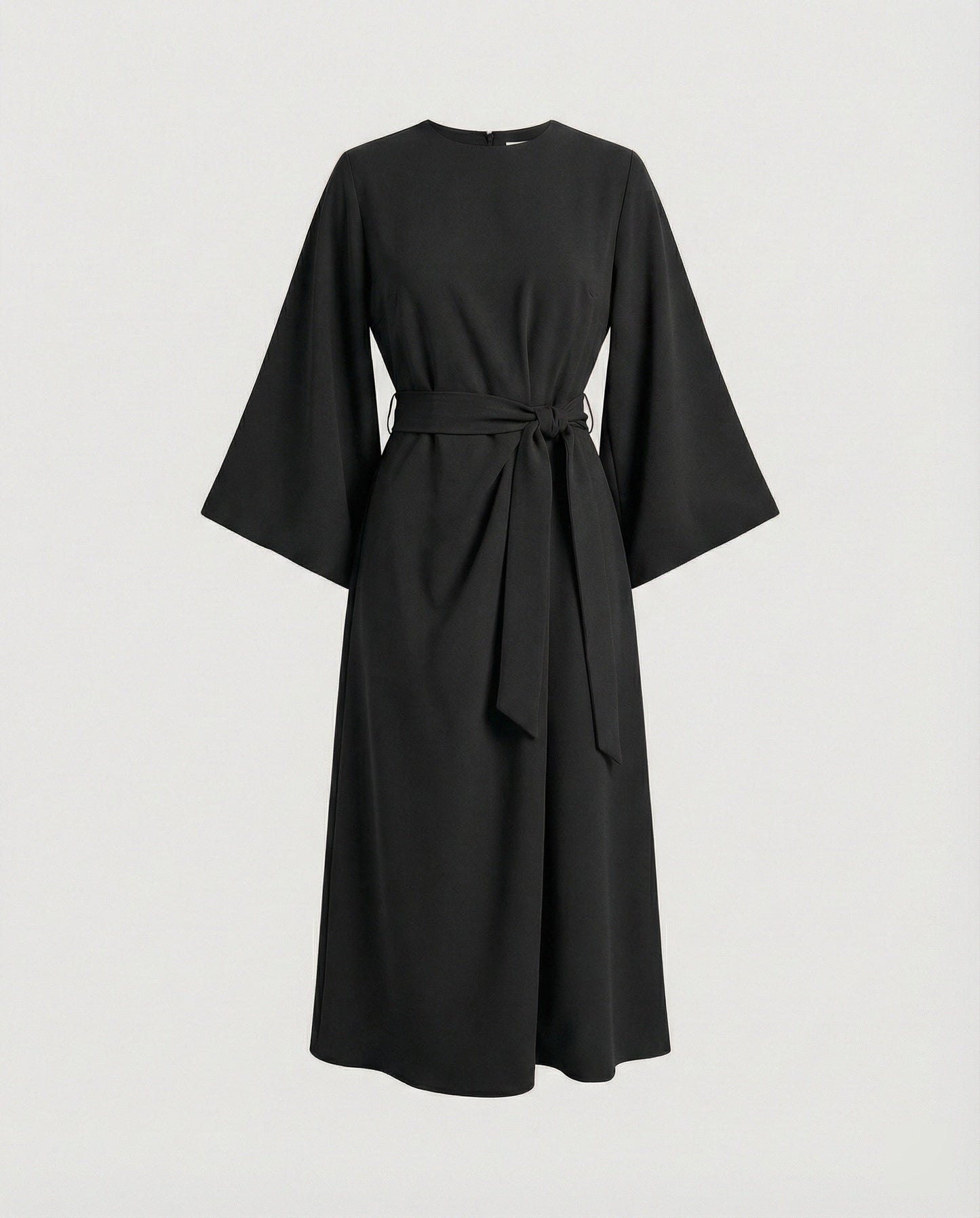 Robe Midi Élégante Femme – Coupe Portefeuille Ceinturée Manches Lanternes