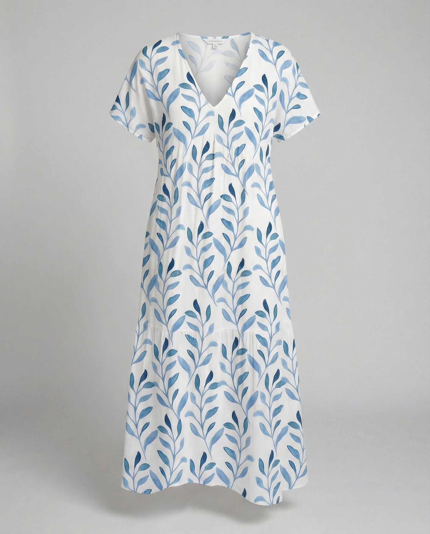 Robe d’Été Élégante Femme – Manches Courtes Aérées Imprimé Feuilles