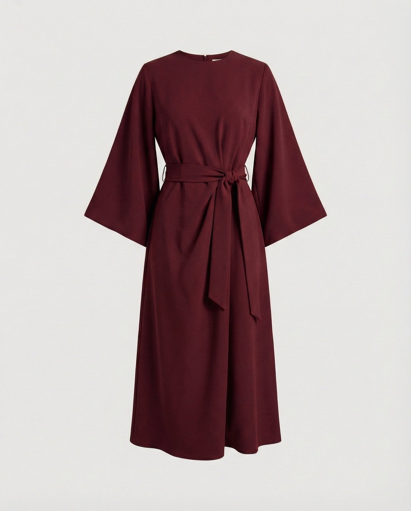 Robe Midi Élégante Femme – Coupe Portefeuille Ceinturée Manches Lanternes