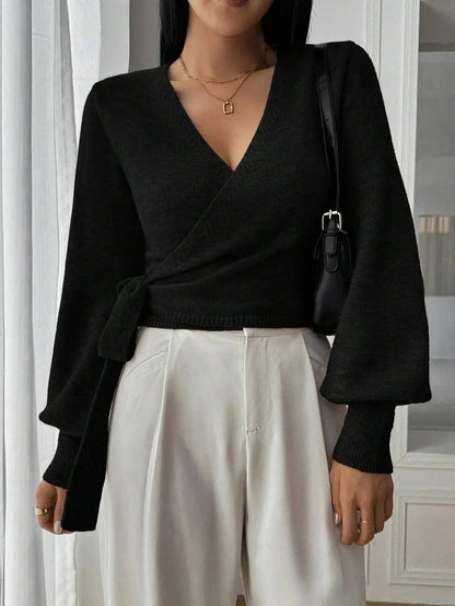 Elegante pullover incrociato da donna – Stile chic e moderno con maniche a palloncino