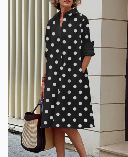 Abito camicia donna a pois polka dot – Taglio fluido elegante in misto cotone