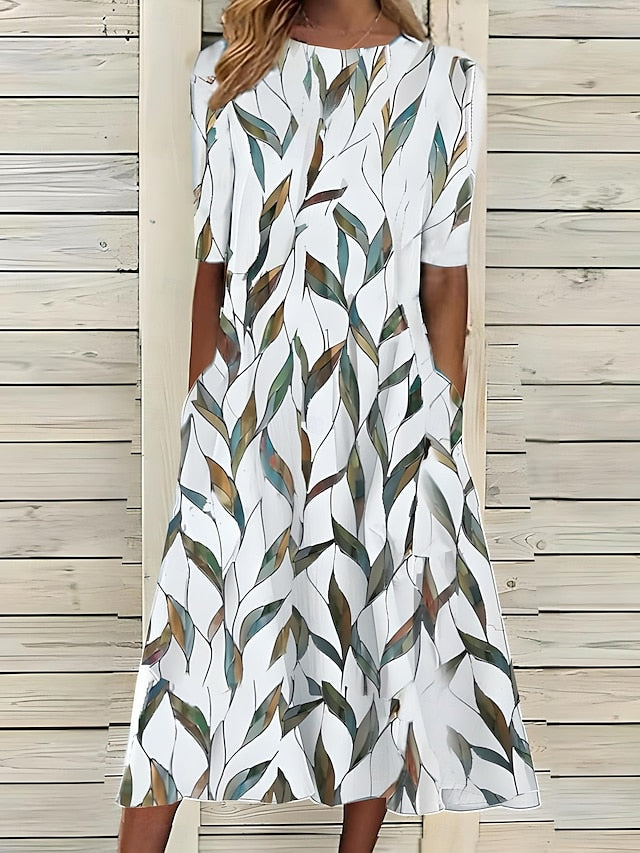 Robe midi d'été à col rond et imprimé floral côtier