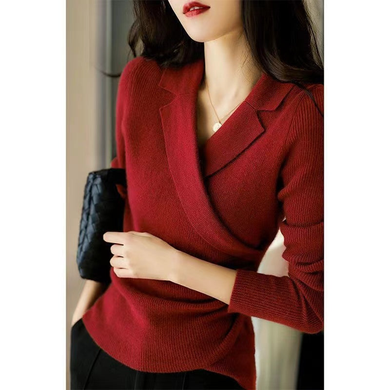 Pull à col Claudine pour femme – Tricots ajustée asymétrique