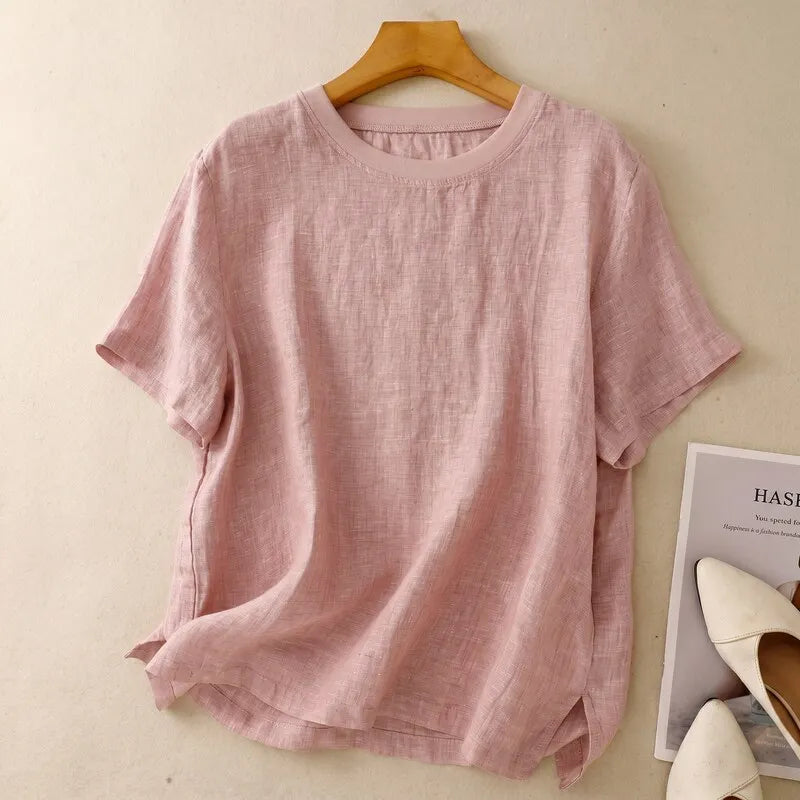 Women's cotton blouse with short sleeves - Light and casual