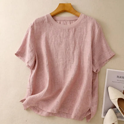 Women's cotton blouse with short sleeves - Light and casual