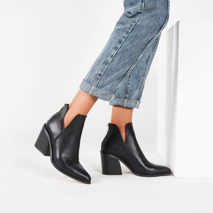Femme Bottines Retro Cuir Synthétique Noir Talon Épais – Audacieuses