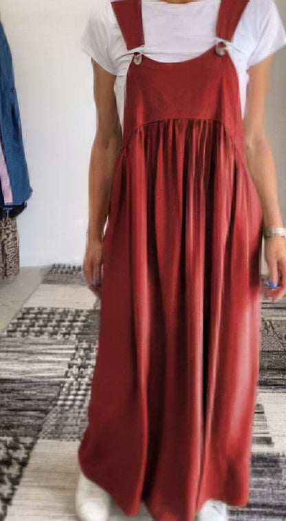 Robe Salopette Maxi Élégante Femme – Style Décontracté Chic Fluide Sans Manches