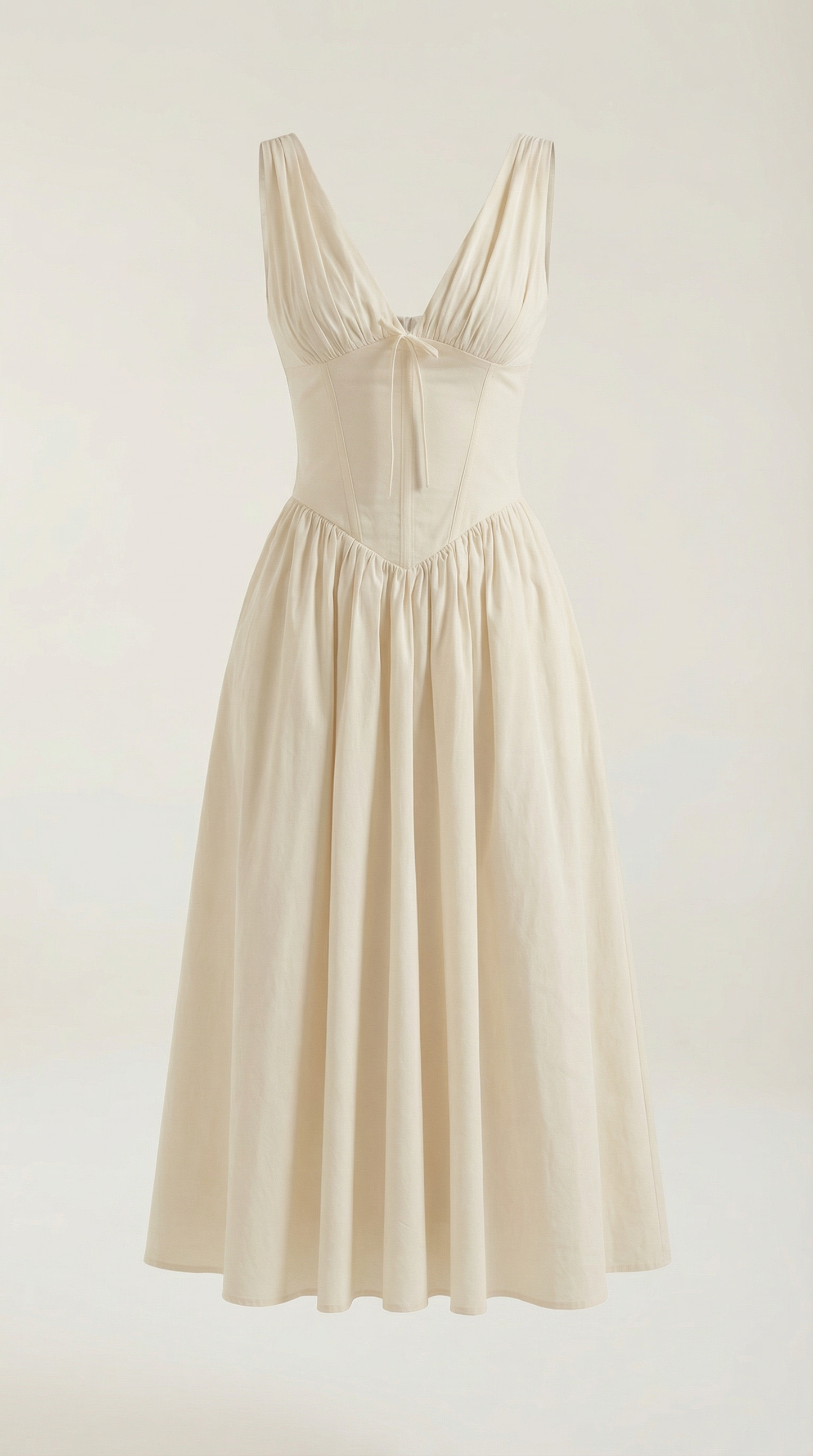 Robe Midi Élégante Femme – Décolleté en V Style Corset Évasé à Bretelles