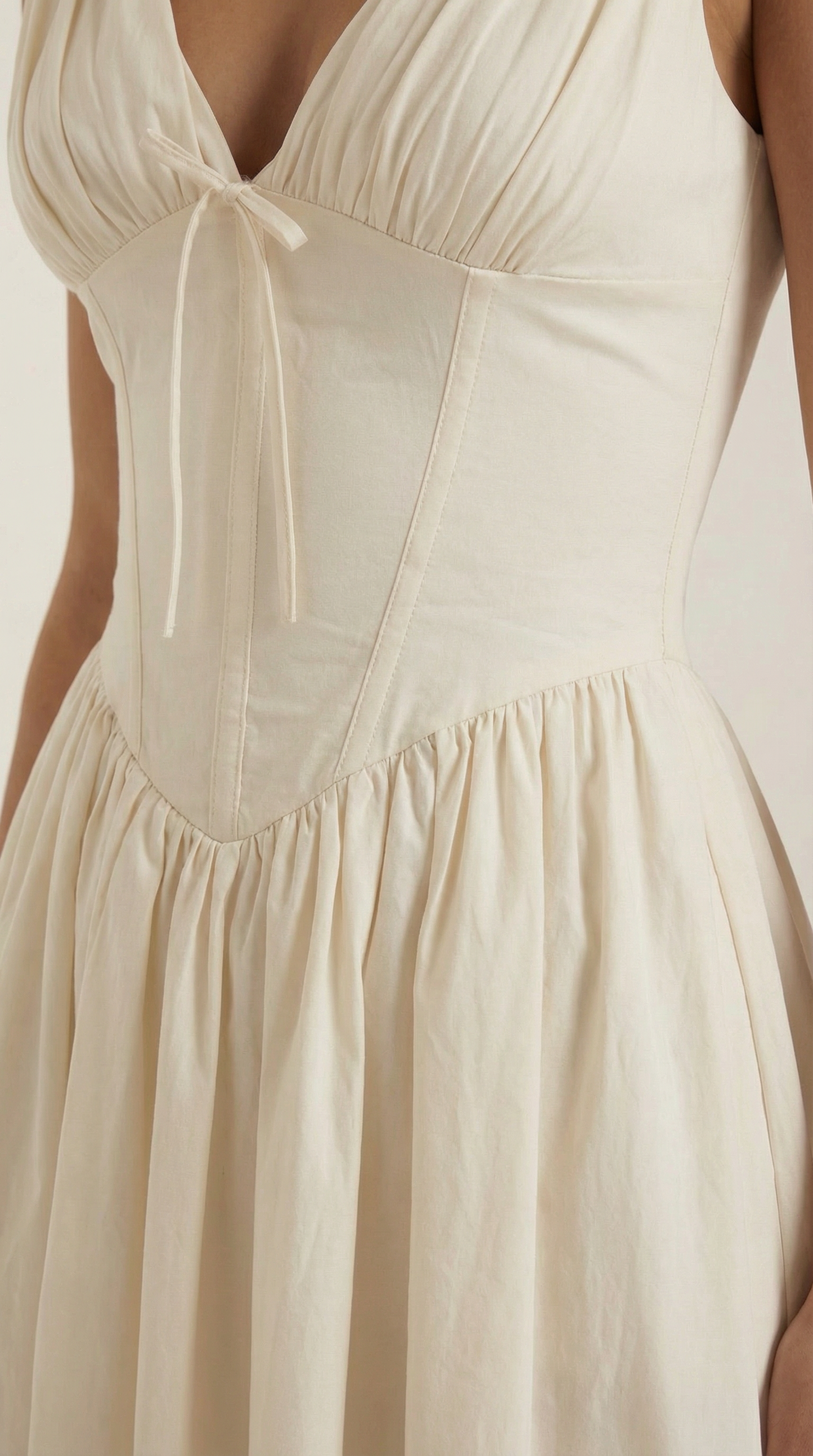 Robe Midi Élégante Femme – Décolleté en V Style Corset Évasé à Bretelles