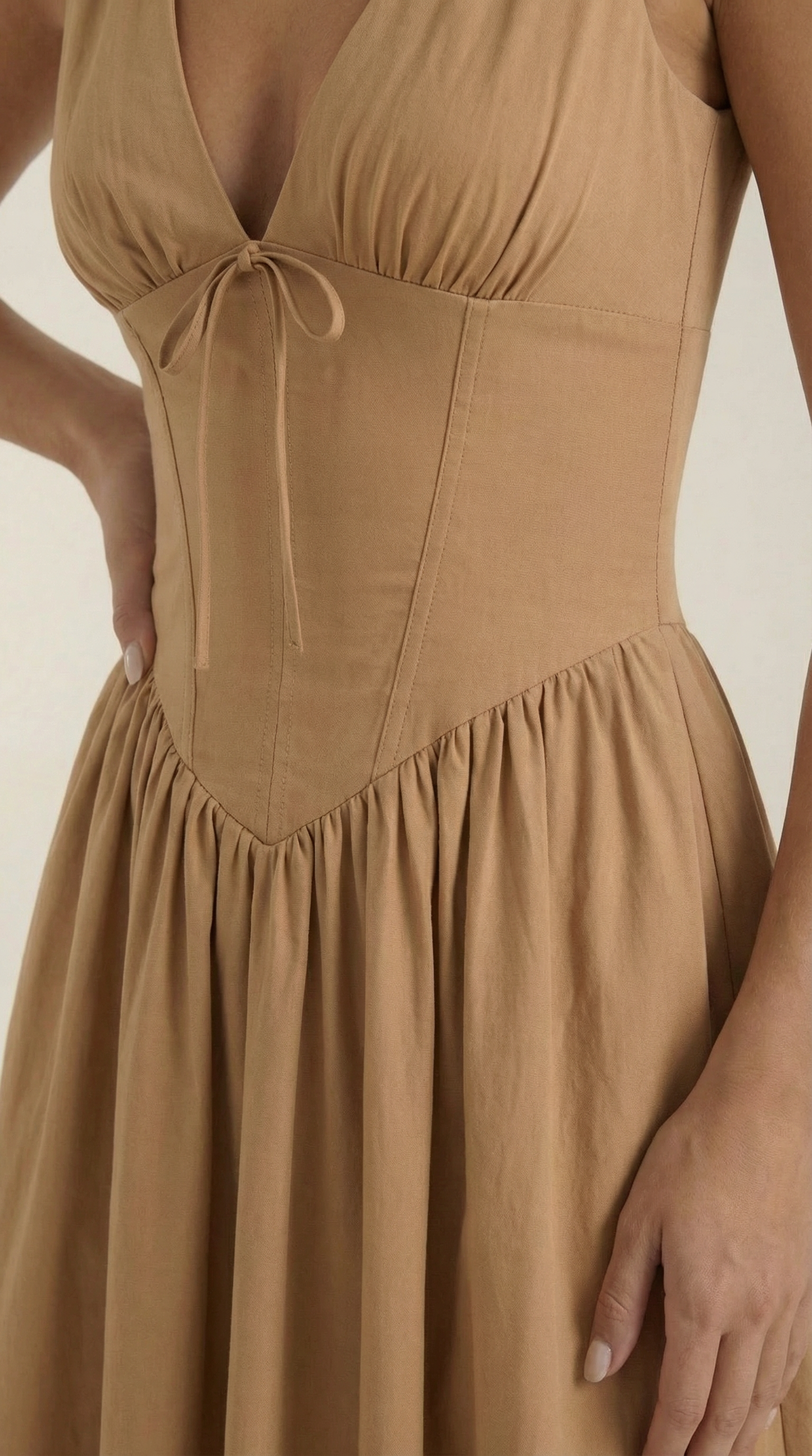 Robe Midi Élégante Femme – Décolleté en V Style Corset Évasé à Bretelles