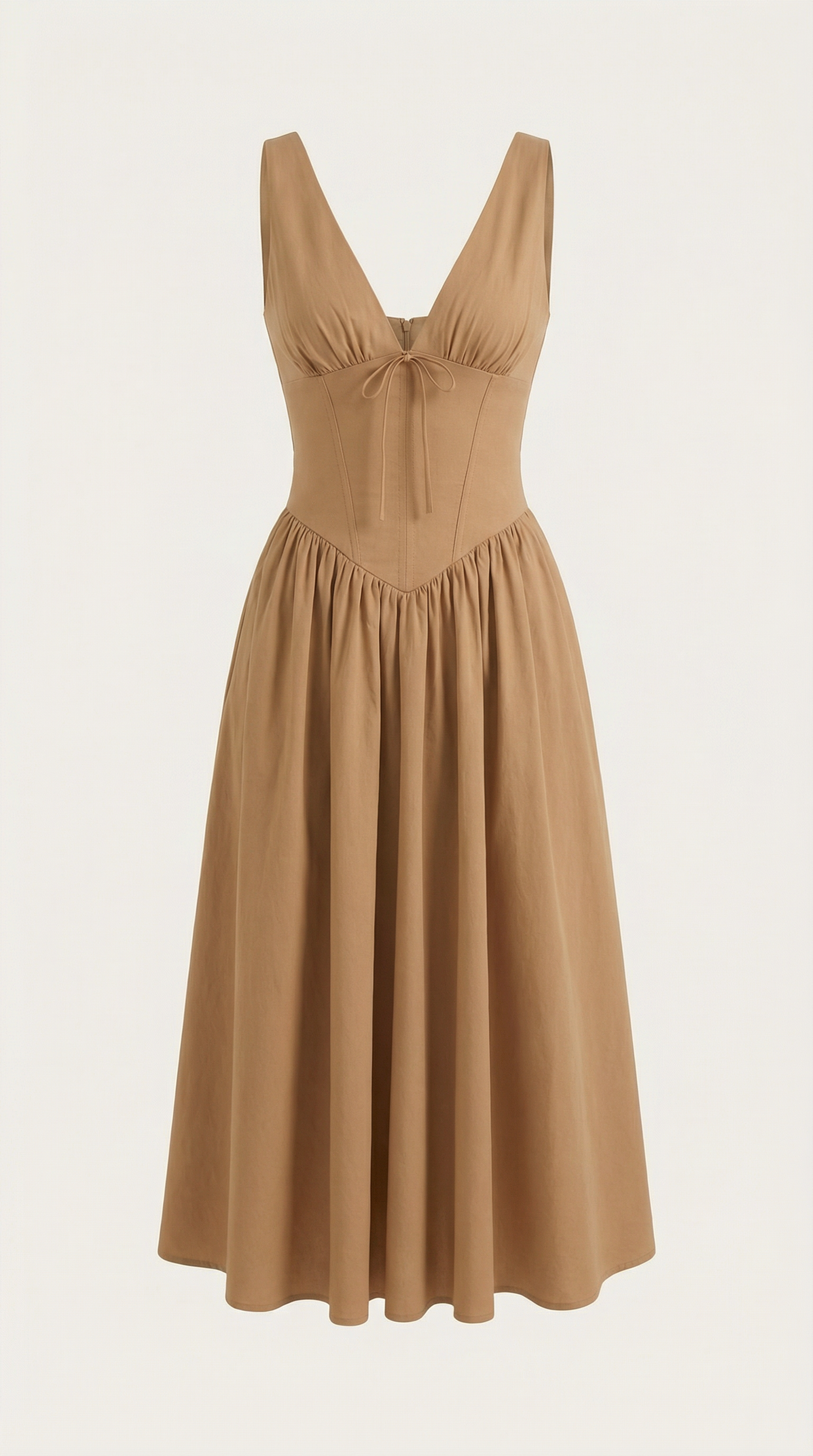 Robe Midi Élégante Femme – Décolleté en V Style Corset Évasé à Bretelles