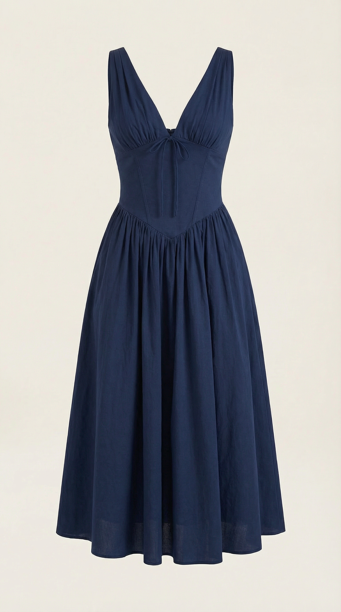 Robe Midi Élégante Femme – Décolleté en V Style Corset Évasé à Bretelles